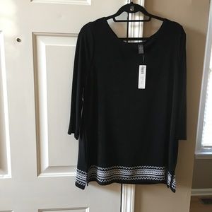 Chico's Travelers Embroidered Hem Top